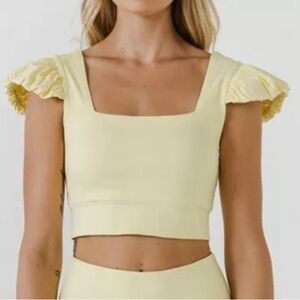 GREY LAB‎ Women's Size Small Yellow Puff Sleeve Crop Top.